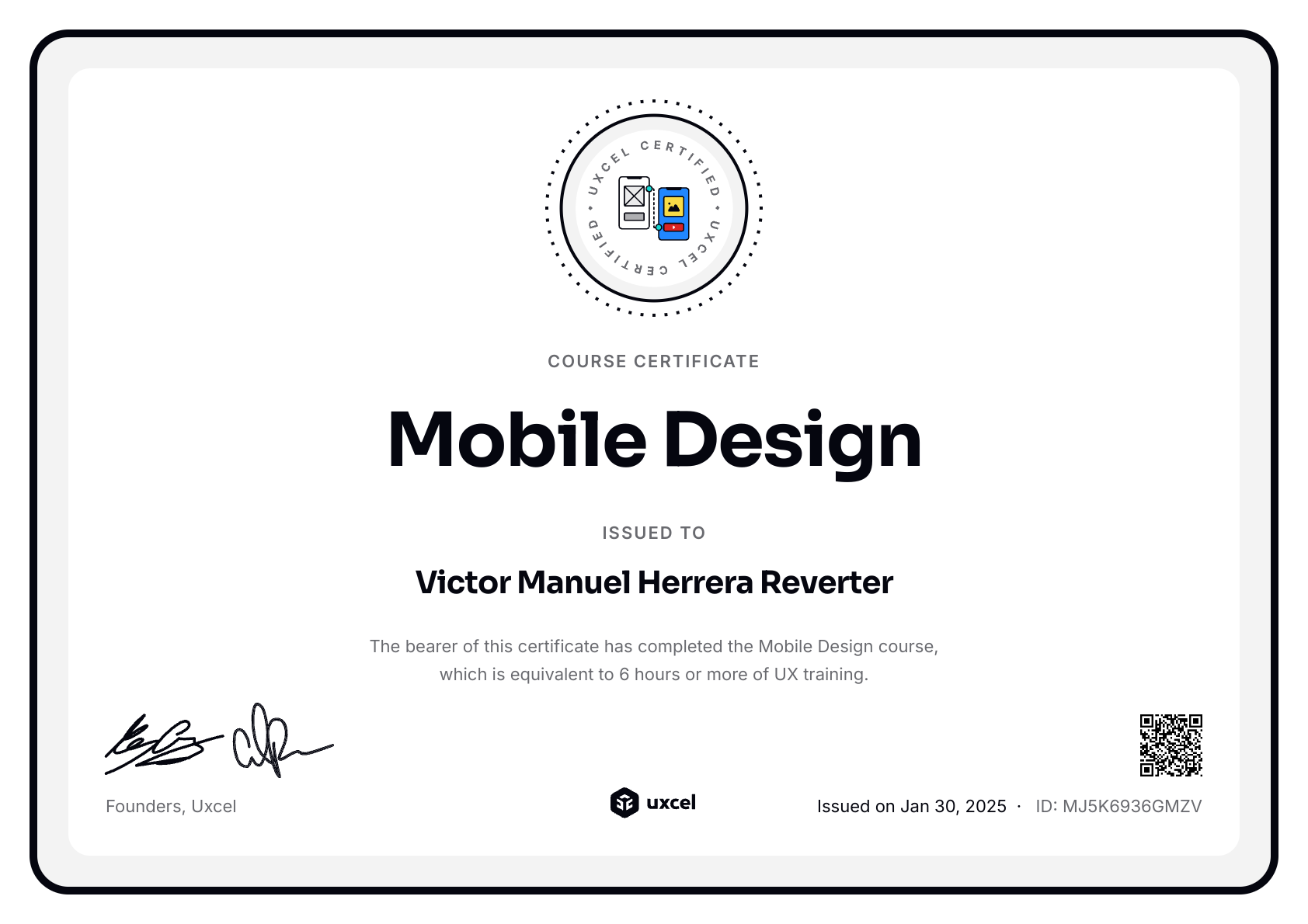Victor Manuel Herrera Reverter's certificate